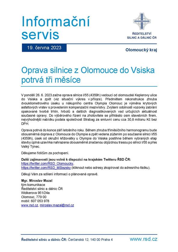 Oprava silnice z Olomouce do Vsiska potrvá tři měsíce.jpg